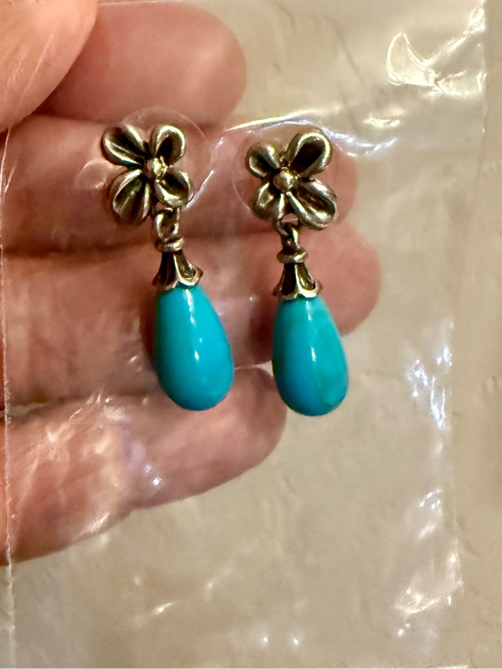 Turquoise Teardrop Flower Dangle Earrings - Women Jewelry .925/ 18k